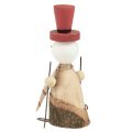Floristik24 Adorabile set di 2 pupazzi di neve in legno con cappelli a cilindro rossi - naturale e rosso, 15,5 cm - decorazione da tavola invernale
