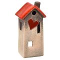 Floristik24 Lanterna per casa in ceramica con tetto rosso e finestra a cuore - 17,5 cm - Decorazione luminosa romantica