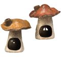 Floristik24 Lanterne magiche per la casa dei funghi in set da 2 - ceramica rustica, marrone, 14,5 cm - decorazione luminosa unica